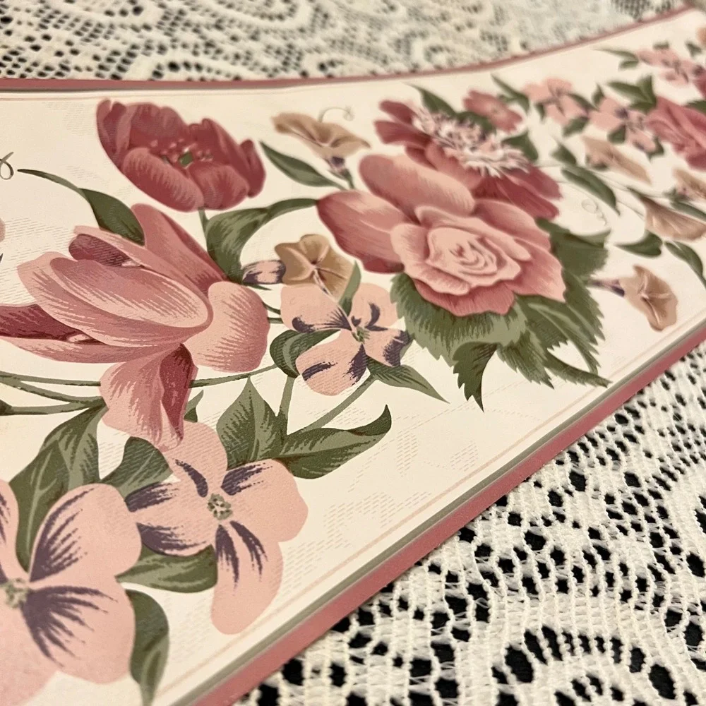 Vintage JCPenny Abby Rose Pink Floral Wallpaper Border | 1 Full Roll | Cottage